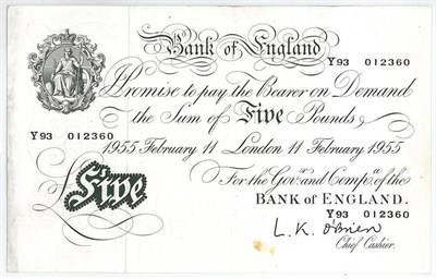 Lot 291 - White £5 O'Brien, London 11 Feb 1955 (Y93) EF+