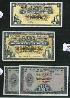 Lot 303 - Collection of English and Scottish Banknotes comprising: Scotland: RBS 2 x £5 1966 and 1969...