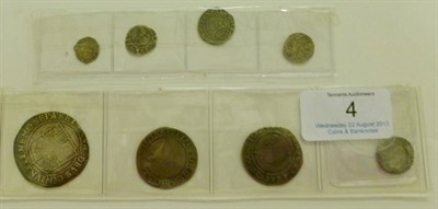 Lot 4 - 8 x English Hammered Coins comprising: Henry VIII halfpenny, 2nd coinage, obv. double struck...