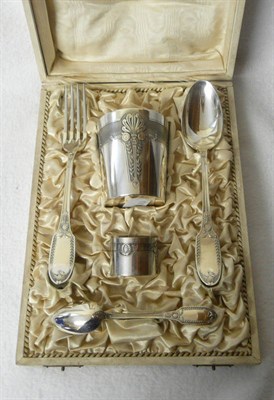 Lot 229A - A French Five Piece Christening Set, Jean E Puiforcat, early 20th century, comprising beaker,...