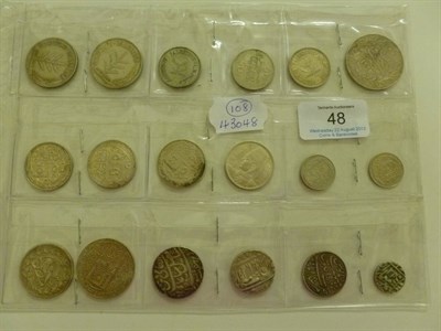 Lot 48 - 13 x Middle East Silver Coins comprising: Palestine 2 x 100 mils 1933 and 1935, 3 x 50 mils...