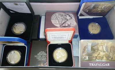 Lot 74 - A Collection of 9 x Silver Proof £5 coins  comprising: 1990, 1996, 2000, 2001, 2002, 2005...