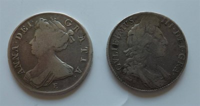 Lot 113 - 2 x Halfcrowns: William III 1697 NONO, flecking and metal flaws AFine and Anne 1707E SEXTO,...