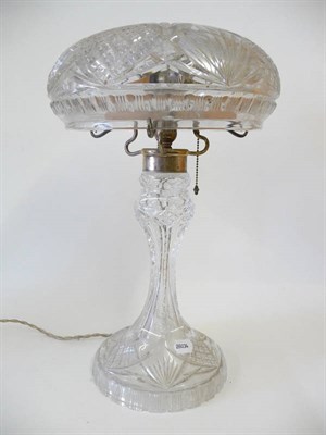 Lot 1 - A Cut Glass Mushroom Lamp, circa 1935, the shade as an inverted circular bowl deep cut with a...