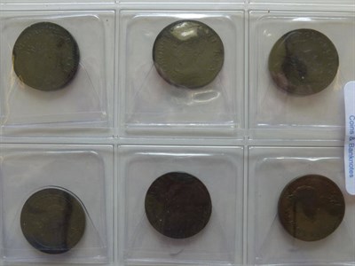 Lot 125 - 6 x Farthings: 1673 first A of BRITANNIA over I, 1694 double struck in parts, 1719 large lettering