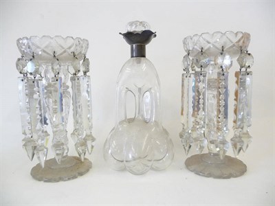 Lot 2 - A Pair of Victorian Cut Clear Glass Table Lustres, circa 1880, the dished tops with notched...