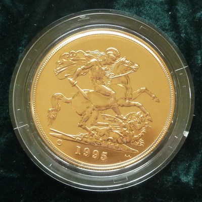 Lot 139 - Gold £5 1995 (40.04g, 22ct), with certificate, in CofI, BU