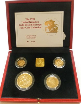 Lot 141 - 4-Coin Gold Proof Set 1991 comprising £5, £2, sovereign and half sovereign, total gold weight