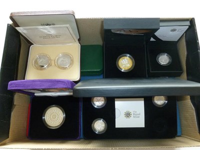 Lot 147 - A Collection of English Silver Proof Piedforts comprising: £5 2007, 4 x £2 1995(x2), 2005 and