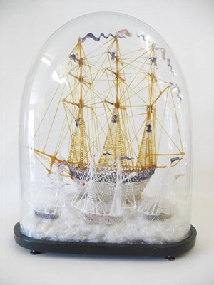 Lot 4 - A Sailing Ship Frigger, Victorian, circa 1850, the main three-masted galleon with six sailors...