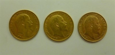 Lot 157 - 3 x Half Sovereigns: 1902, 1906 and 1908 all Fine