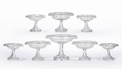 Lot 5 - A Set of Eight Graduated Glass Comports, English, circa 1870, each shallow shaped circular...