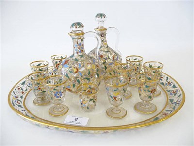 Lot 6 - A Central European Enamelled Glass Liqueur Set, Austria or Czechoslovakia, circa 1870,...