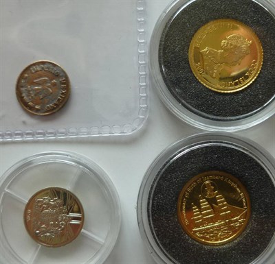 Lot 199 - 4 x Miniature Gold Coins: Falkland Islands crown 2006 1/25oz (.999 gold, 1.27g), Cook Islands...