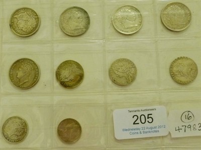 Lot 205 - 5 x Shillings: 1816, 1817(x3) and 1826 Fine to VF, 4 x Sixpences 1746 LIMA sometime gilded,...