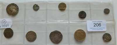 Lot 206 - 10 x Miscellaneous English and Foreign Hammered and Milled Coins and Tokens comprising:...