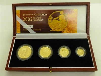 Lot 210 - Britannia 4 Coin Gold Proof Set 2005: £100, £50, £25 and £10, with certificate, in...