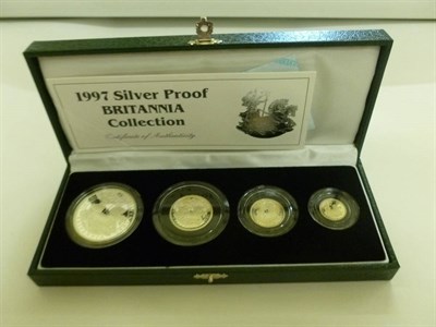 Lot 211 - Britannia 4-Coin Silver Proof Collection 1997: £2, £1, 50p and 20p, with certificate, in...