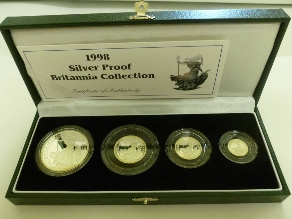 Lot 212 - Britannia 4-Coin Silver Proof Collection 1998: £2, £1, 50p and 20p, with certificate, in...