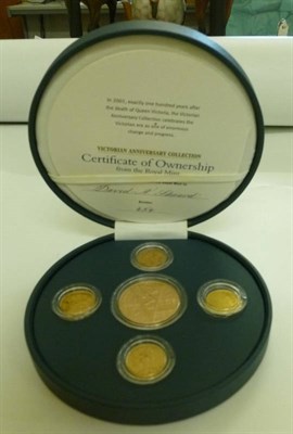 Lot 214 - RM 'Victoria Anniversary' Gold Collection comprising: gold proof crown (£5) 2001 FDC and 4 x...