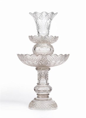 Lot 12 - A Cut Glass Table Centrepiece, 19th century, perhaps Irish, of five sections, with trumpet surmount