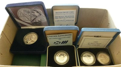 Lot 232 - A Collection of UK Silver Proofs comprising:  a 2-coin 'Millennium' £5 set 2000 (one with...