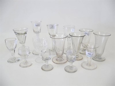 Lot 15 - A Group of Fourteen Assorted Wine and Jelly Glasses, 1750-1950, including a Waterford wine...