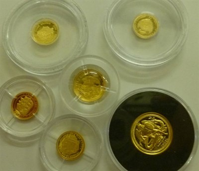 Lot 261 - 6 x Miniature Gold Coins: Cook Islands ½ g .999 gold, Pilau 1 dollar ½ g .999 gold,...