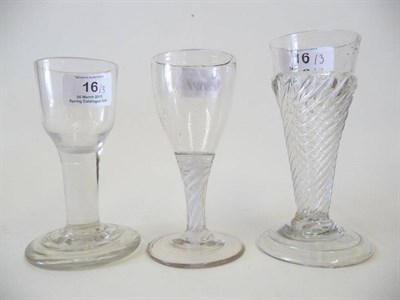 Lot 16 - A Wine or Port Glass, circa 1770, with double series opaque twist stem, 11cm; A Jelly Glass,...