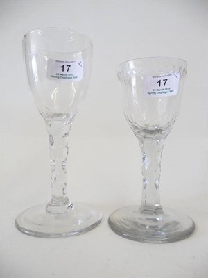 Lot 17 - A Wine Glass, circa 1785, the round funnel bowl on an hexagonal faceted stem, 15.5cm high; and...