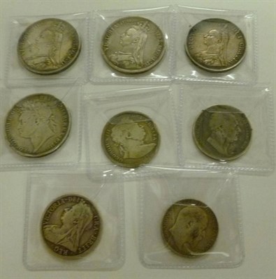 Lot 292 - Miscellaneous English Silver Coins comprising: 3 x Crowns:  1821 SECUNDO, edge knocks VG, 1887...