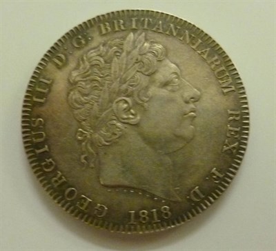 Lot 300 - George III Crown 1818 LVIII, trivial contact marks, good edge with bold edge lettering,...