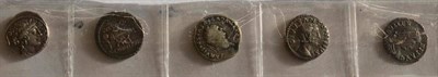 Lot 4 - Roman, 5 x Silver Coins comprising: Roman Republic 2 x Denarii: (1) C. Servilius C.f., obv. head of