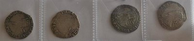 Lot 19 - Charles I, 4 x Shillings:  (1) MM crown, no inner circles, 5.79g (2) MM tun, no inner circles,...