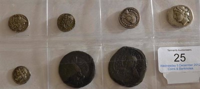 Lot 25 - A Mixed Group of Ancient Coins comprising: Roman Republic silver denarius, (circa 153BC), C...