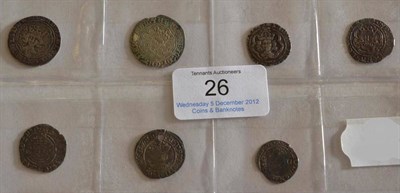 Lot 26 - 7 x Halfgroats: Edward III, London Mint, Lombardic M, closed C & E, Henry VI, Calais Mint, MM...