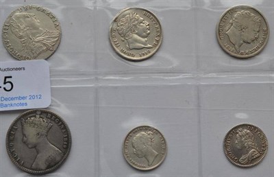 Lot 45 - 6 x 18th & 19th Century English Silver Coins comprising:  3 x shillings: 1787 no hearts AEF,...