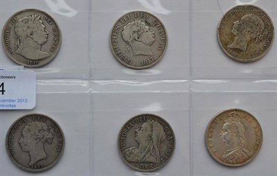 Lot 64 - 6 x Halfcrowns:  1816, 1817 small head, 1878 small rim knock at 8 o'clock, 1881, 1887JH & 1896,...