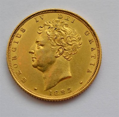 Lot 76 - George IV Sovereign 1825, bare head, faint hairline on King's cheek o/wise good edge &...