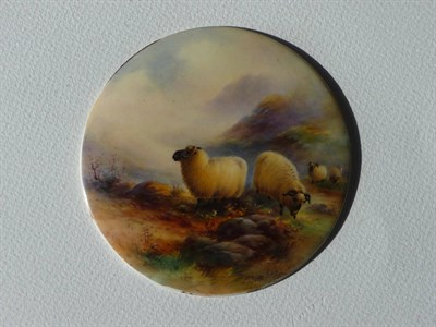 Lot 27 - A Royal Worcester Porcelain Sheep Painted Circular Plaque, Ernest Barker, 1928, painted with...