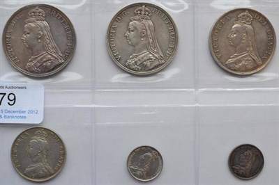 Lot 79 - Victoria, 6 x Jubilee Head Coins, all 1887 comprising:  2 x crowns GVF & AVF, both lustrous...