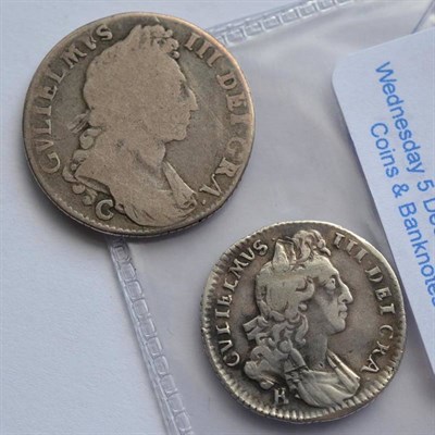 Lot 82 - William III shilling 1697C (Chester Mint) 1st bust, rev. centre & bust worn but full, clear...