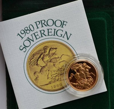 Lot 100 - Proof Sovereign 1980, with cert, in wallet of issue, FDC