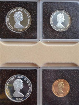 Lot 112 - Turks & Caicos 4-Coin Proof Set 1980, Lord Mountbatten Commemoratives,  comprising gold 100...