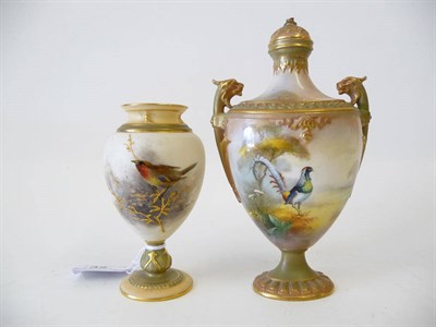 Lot 32 - A Royal Worcester Porcelain Bird Painted Pedestal Vase, James Stinton, 1910, the ovoid body...