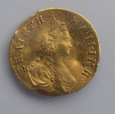 Lot 127 - Russia, Catherine II Gold Poltina (Half Rouble) 1777, 0.56g (22ct gold), flan crimped but good...