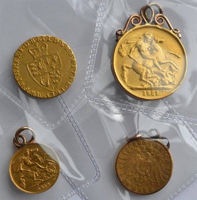 Lot 128 - 9 x Scrap Gold Coins, all with suspension loops or scroll mounts, comprising: 3 x half...