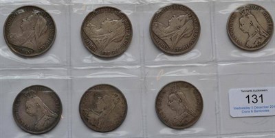 Lot 131 - Victoria, 3 x Old Head Crowns: 1893 LV1 minor edge imperfections, 1896 L1X edge nicks between 7 & 8