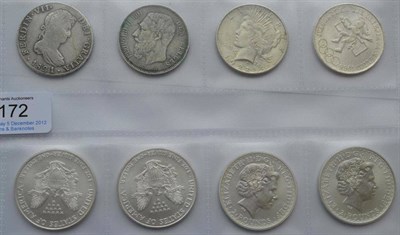 Lot 172 - 8 x Crown-Size English & Foreign Silver Coins comprising: Mexico  8 reales  1821 JJ, bust VG o/wise