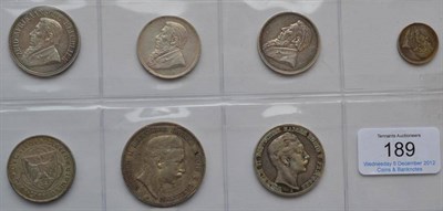 Lot 189 - South Africa 4 x Silver Coins comprising: halfcrown 1897 cleaned & 2 x florins 1896, 1897 GVF or+ &